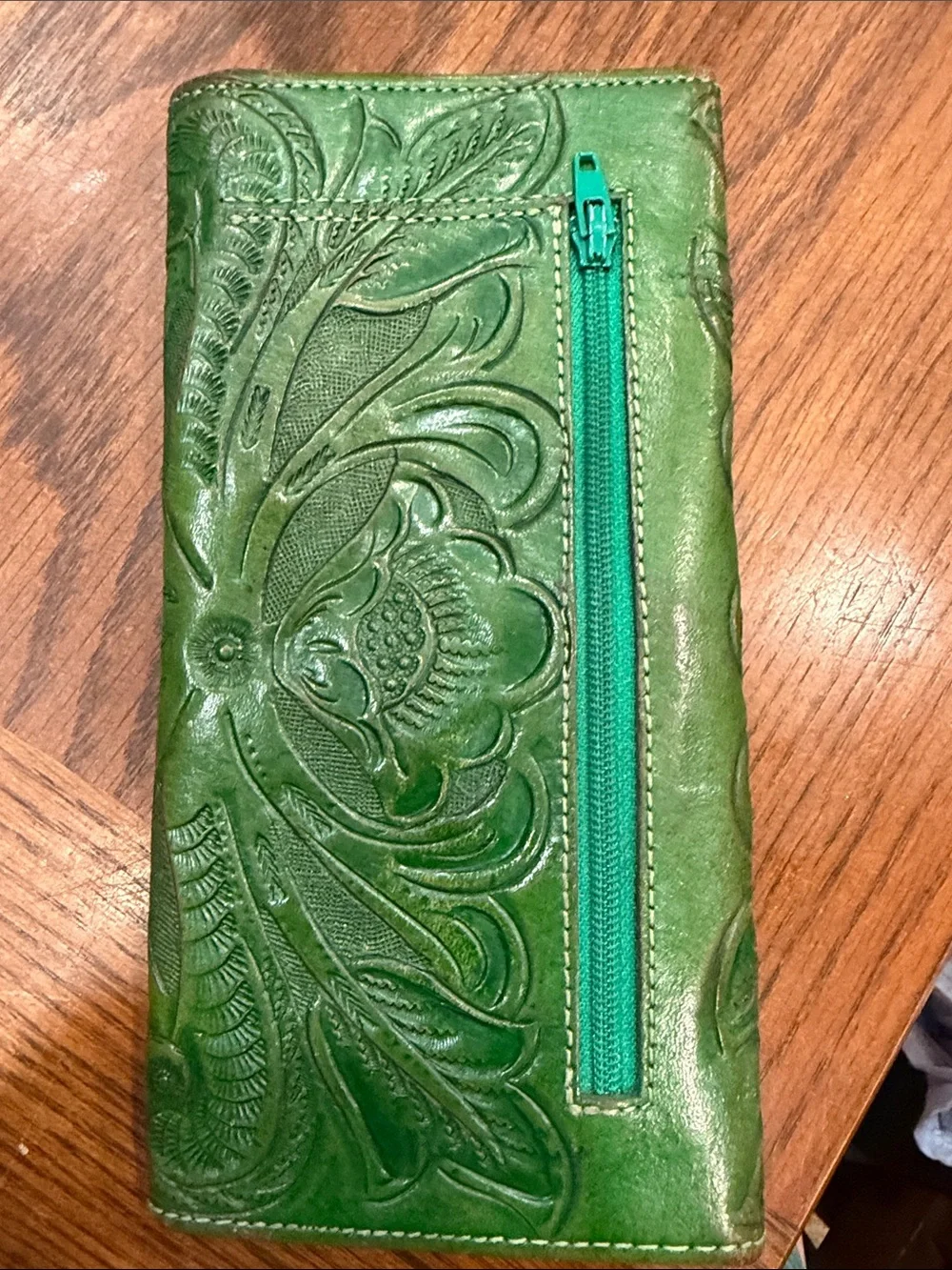 Green Tooled Leather Women's Wallet